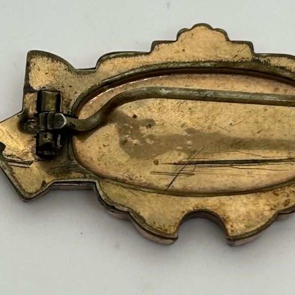 Victorian Era 1850s Rose Gold-Tone Brooch With Tube Hinge & C-Clasp Leaf READ - Picture 7 of 15